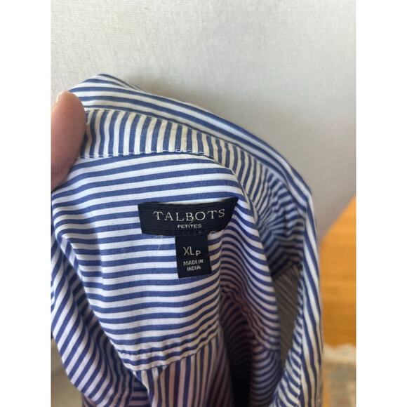 Talbots Blue & White Pin Stripe Rhinestone Bug & Flower Button Down - Picture 3 of 8